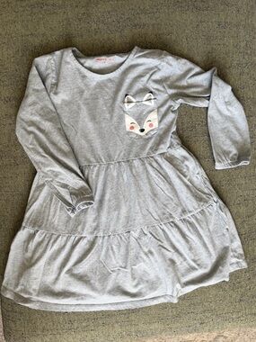 Girls' Gray Fox Pocket Long-Sleeve Casual Dress